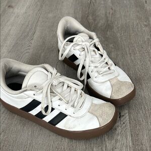 Adidas Classic White and Black Shoes with Brown Sole